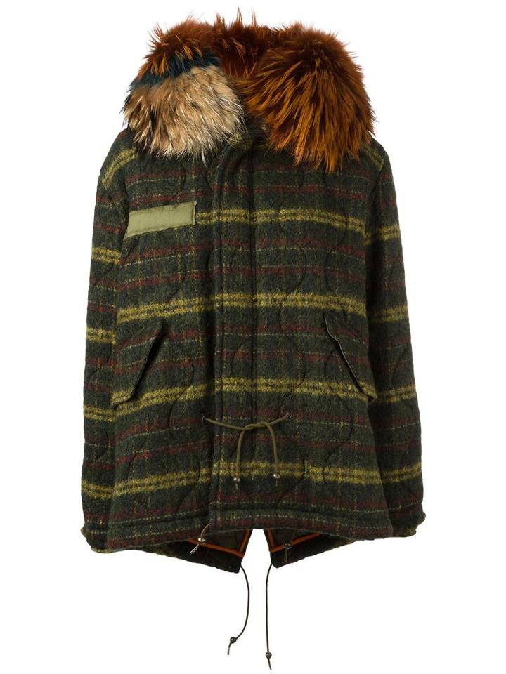 Mr & Mrs Italy Hooded Striped Parka Coat, Women's, Size: Medium, Green, Cotton/polyamide/polyester/virgin Wool