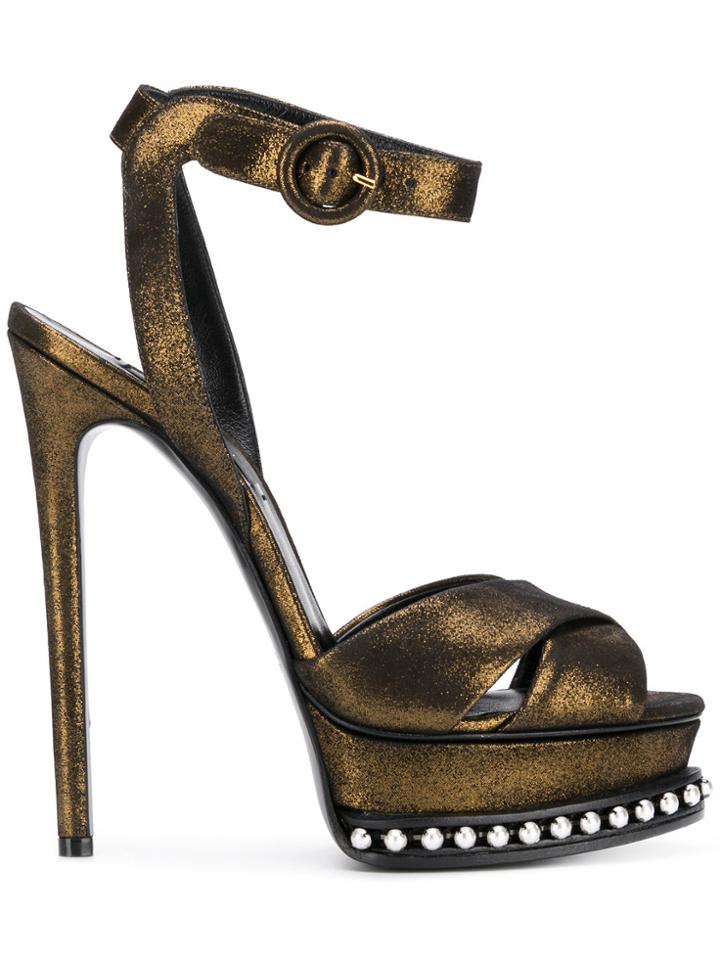 Casadei Metallic Platform Sandals - Brown