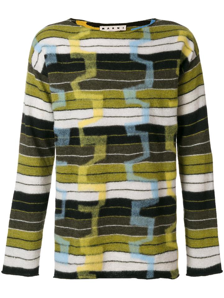 Marni Wide Neck Patterned Sweater - Green