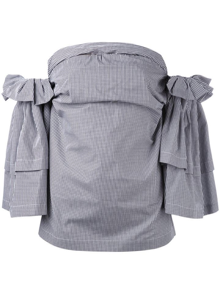 Erika Cavallini - Gingham Off-shoulder Top - Women - Cotton - 44, Blue, Cotton