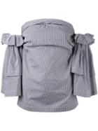 Erika Cavallini - Gingham Off-shoulder Top - Women - Cotton - 44, Blue, Cotton