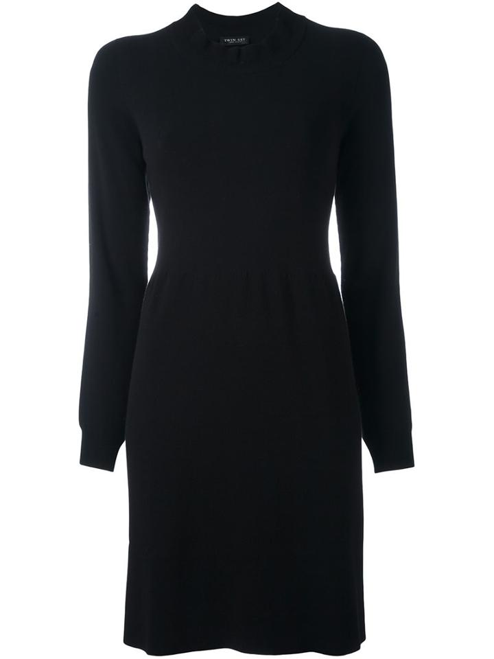 Twin-set Light Frill Neck Dress, Women's, Size: Small, Black, Polyester/viscose