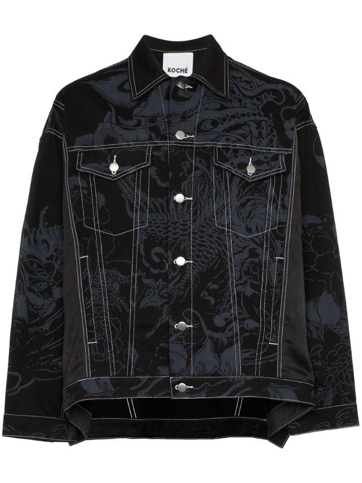 Koché Phoenix Printed Denim Jacket - Black