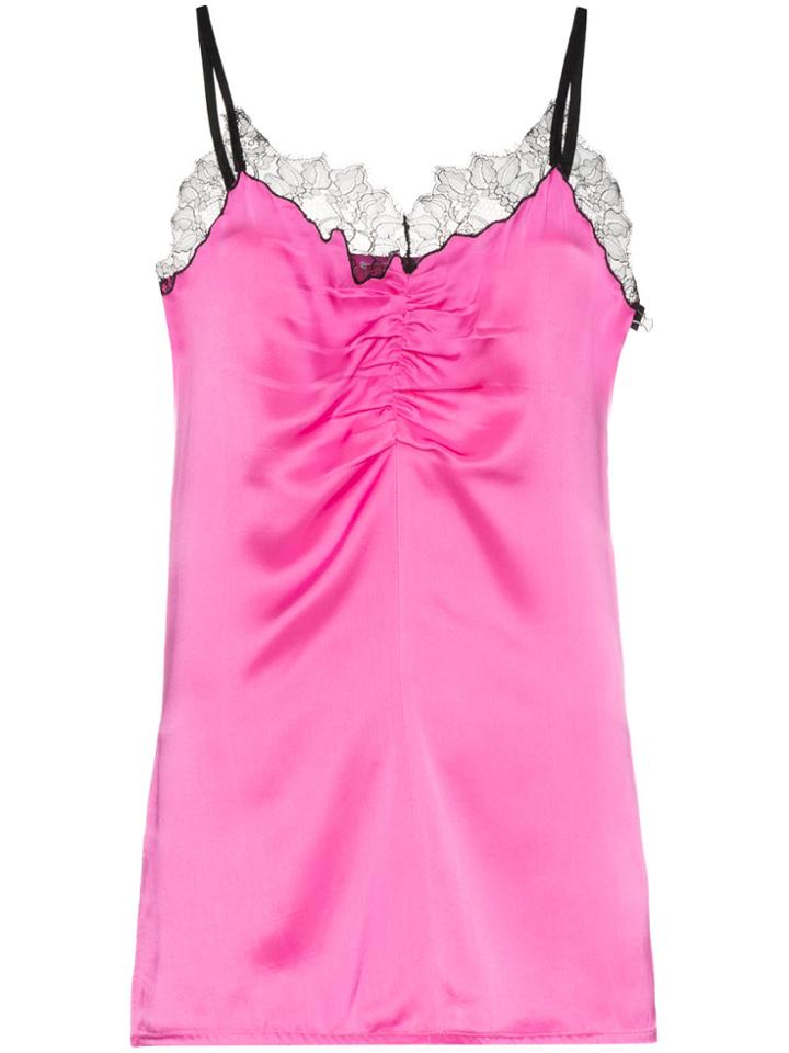 Helmut Lang Sleeveless Lace Trim Cami Slip Top - Pink & Purple