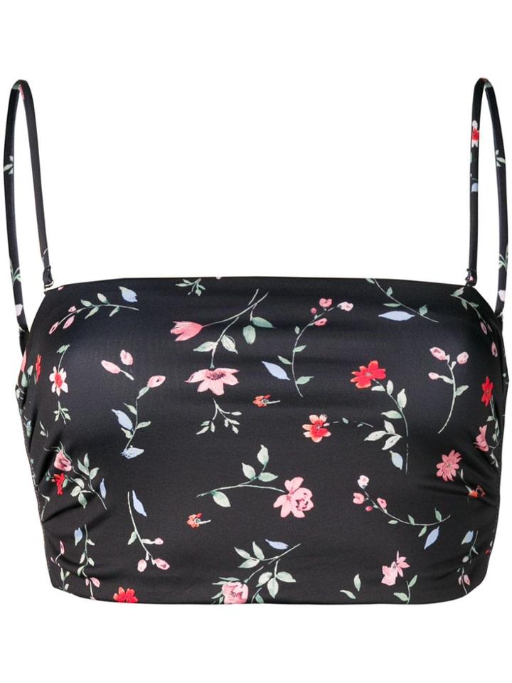 Ganni Floral Print Bikini Top - Black