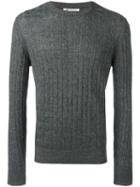 Brunello Cucinelli Ribbed Trim Jumper, Men's, Size: 52, Grey, Cotton/linen/flax