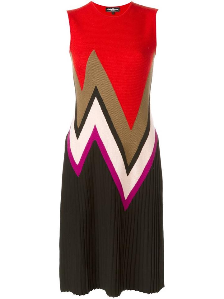Salvatore Ferragamo Zig-zag Knit Dress, Women's, Size: Small, Red, Virgin Wool