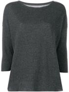 Majestic Filatures Cropped Sleeve Sweater - Grey