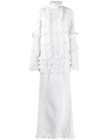 Amen Ruffled Crochet Dress - White