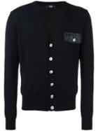 Versus Chest Pocket V-neck Cardigan, Men's, Size: 48, Black, Wool/polyester