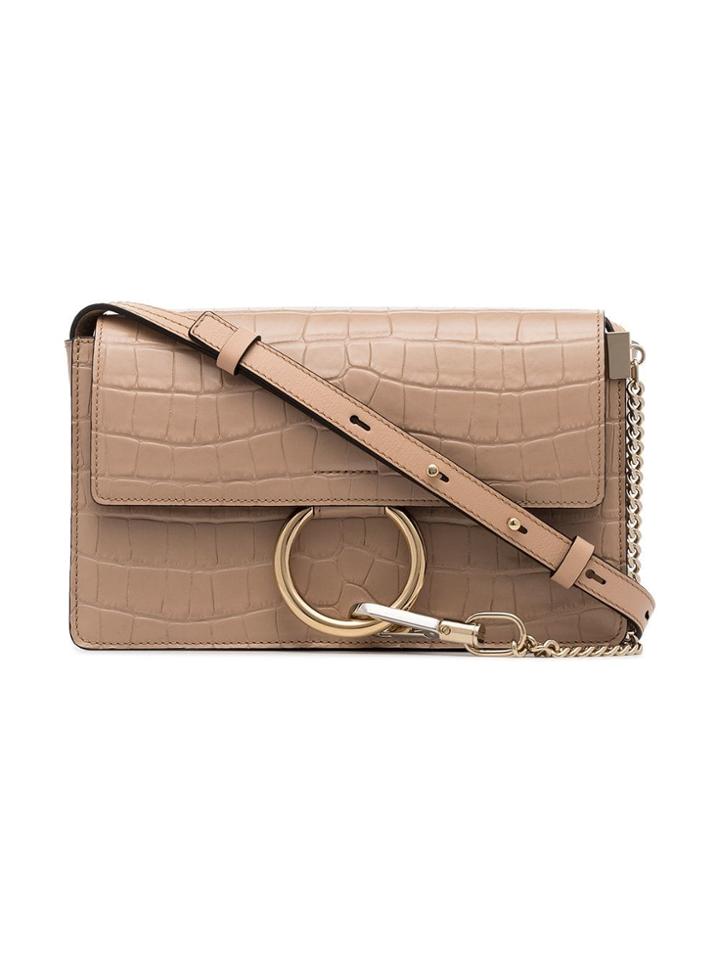 Chloé Beige Faye Mock Croc Leather Shoulder Bag - Neutrals