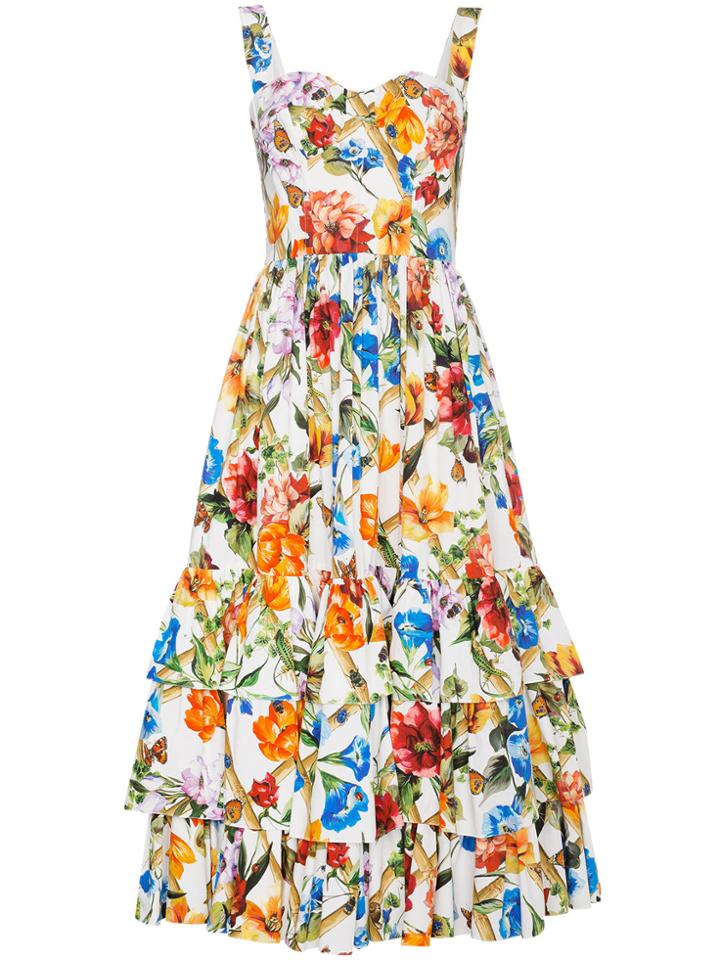 Dolce & Gabbana Floral Cotton Dress With Ruffles - Multicolour