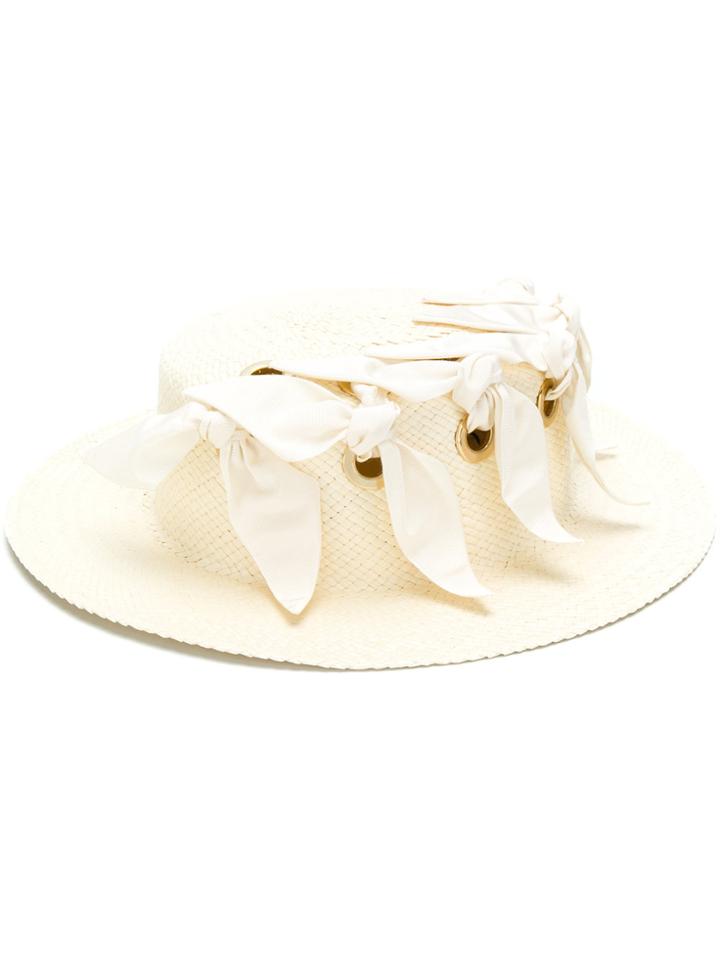 Federica Moretti Ribbon Detail Hat - Nude & Neutrals