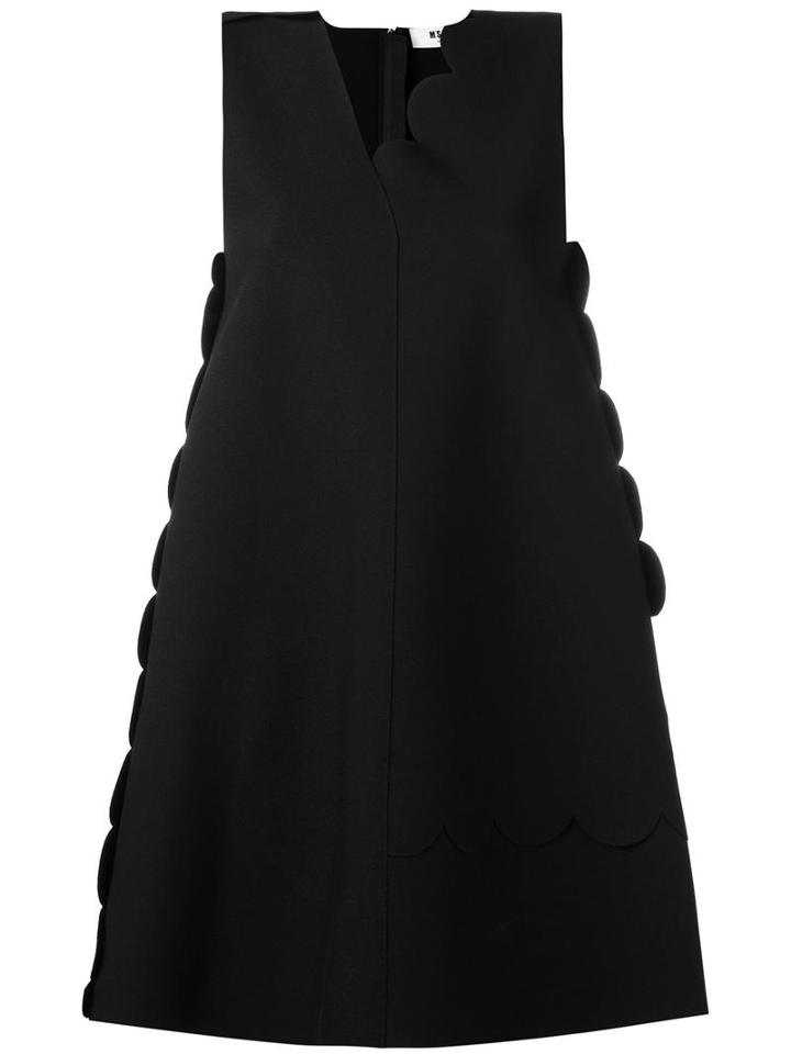 Msgm Scalloped Detail Flared Dress, Women's, Size: 44, Black, Polyester/spandex/elastane/viscose