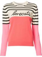 Chinti And Parker Embroidered Text Striped Jumper, Women's, Size: Small, White, Cashmere