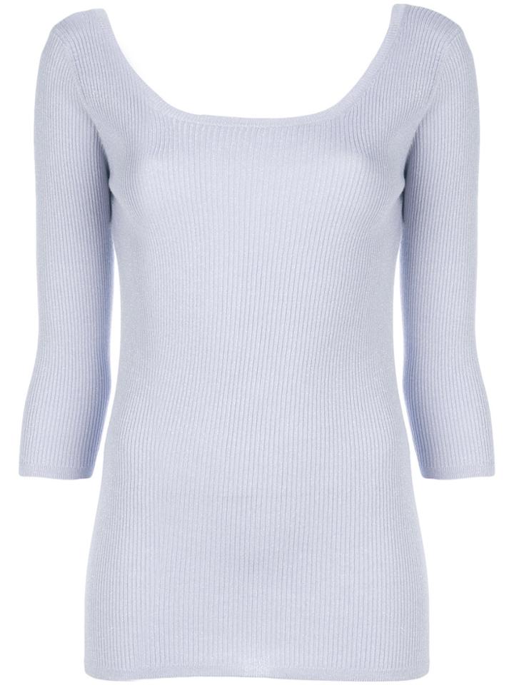 Prada Lurex Rib Knit Top - Blue