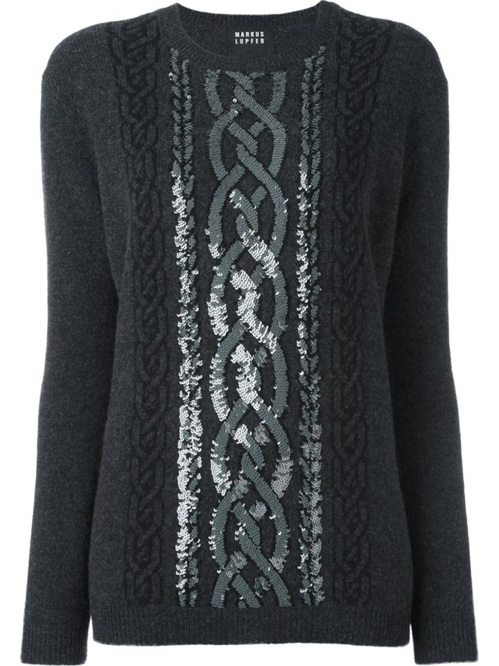 Markus Lupfer Sequined Cable Jumper - Grey