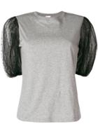 Red Valentino Tulle Point D'esprit Puff Sleeve Tee - Grey
