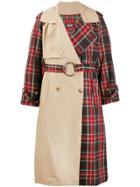 Andrea Crews Tartan Panelled Trench Coat - Red