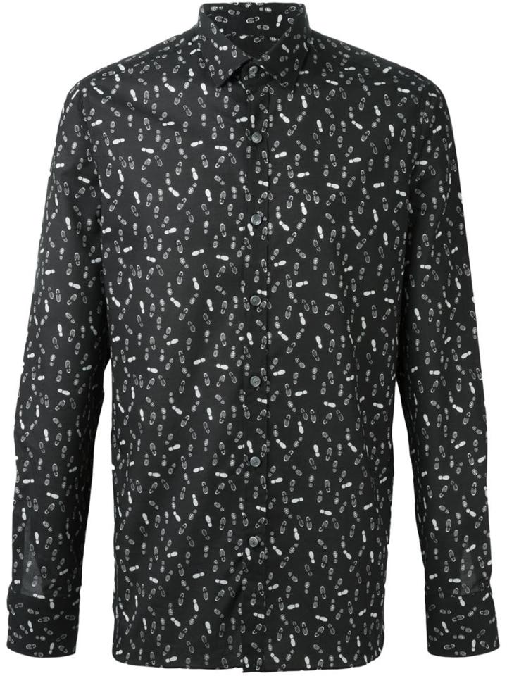 Lanvin Footstep Print Shirt, Men's, Size: 40, Black, Cotton
