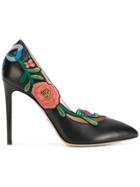 Gucci Embroidered Floral Pumps - Black