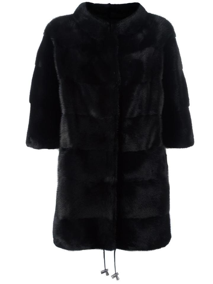 Liska Cropped Sleeves Coat, Women's, Size: Medium, Black, Mink Fur