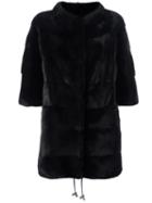 Liska Cropped Sleeves Coat, Women's, Size: Medium, Black, Mink Fur