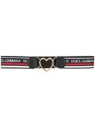 Dolce & Gabbana Logo Banded Heart Buckle Belt - Black