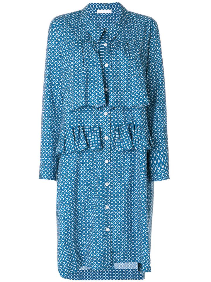 Peter Jensen Frill Front Patterned Dress - Blue