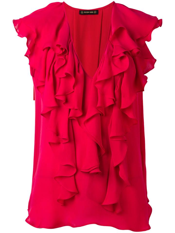 Plein Sud Ruffled V-neck Blouse, Women's, Size: 38, Red, Silk