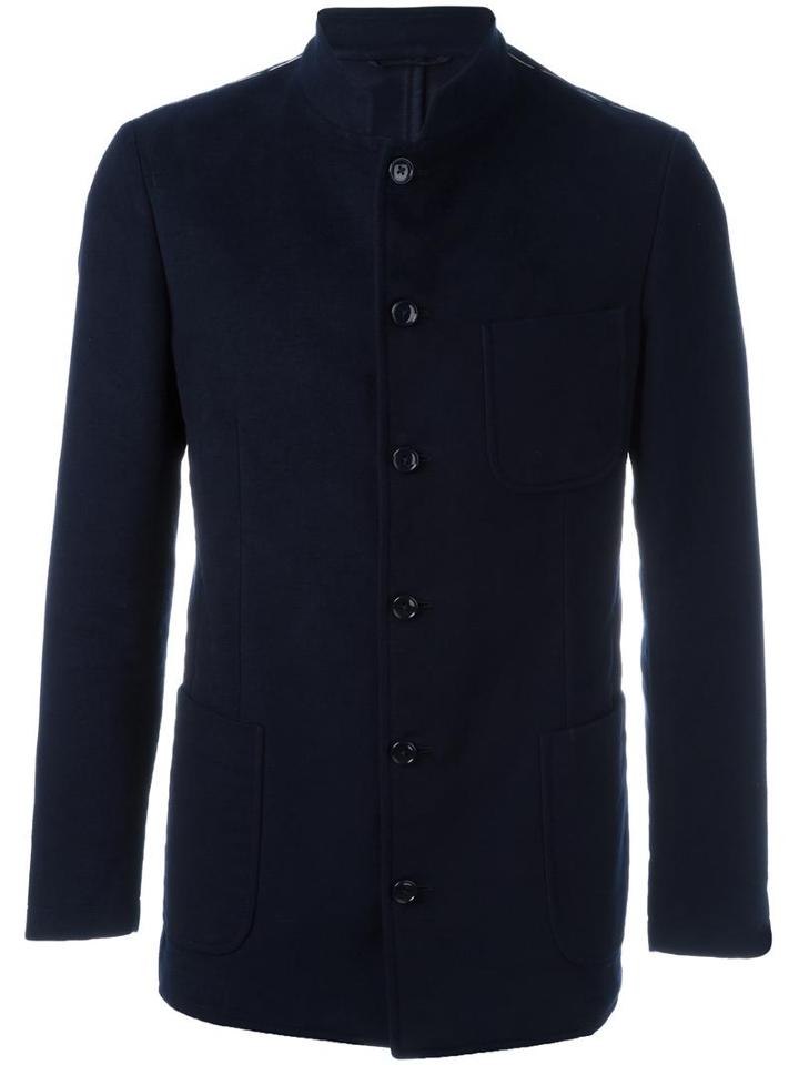 Mp Massimo Piombo Moleskine Buttoned Jacket, Men's, Size: 50, Blue, Cotton/cupro