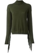P.a.r.o.s.h. Roll Neck Fringed Sweater, Women's, Size: Small, Green, Cashmere/wool