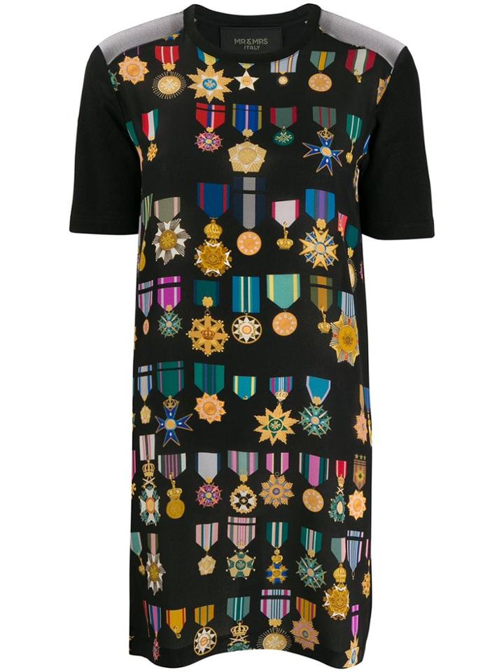 Mr & Mrs Italy Badge Print T-shirt Dress - Black