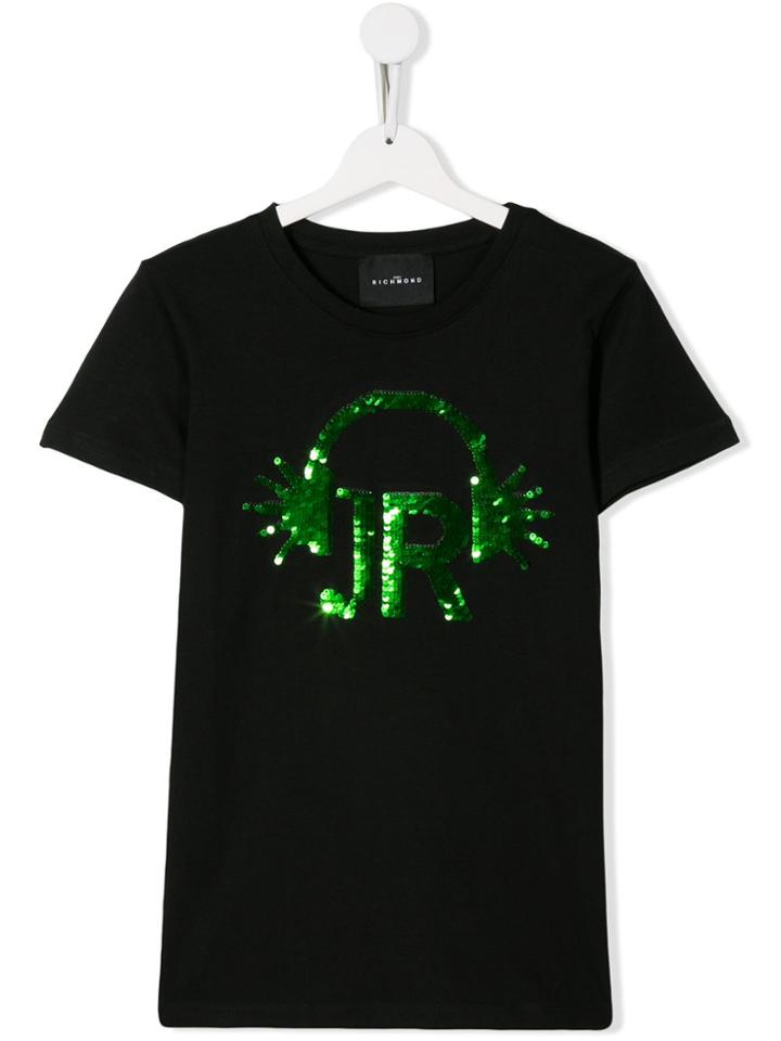 John Richmond Junior Sequin Logo Detail T-shirt - Black