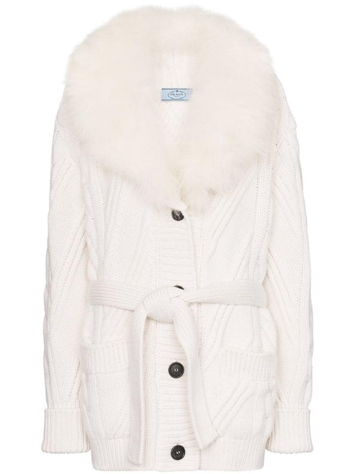 Prada Cashmere Fur-trimmed Cardigan - White