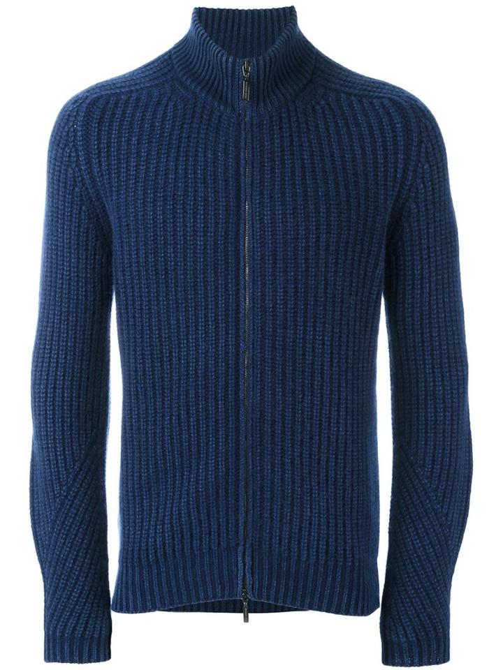 Iris Von Arnim Double Zipped Cardigan, Men's, Size: Large, Blue, Cashmere