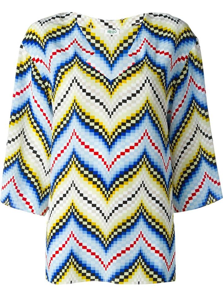 Kenzo Chevron Top, Women's, Size: 36, Blue, Silk
