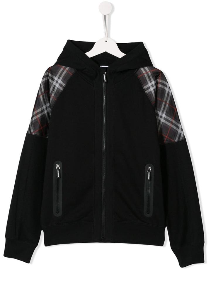 Burberry Kids Check Print Detail Hoodie - Black