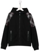 Burberry Kids Check Print Detail Hoodie - Black