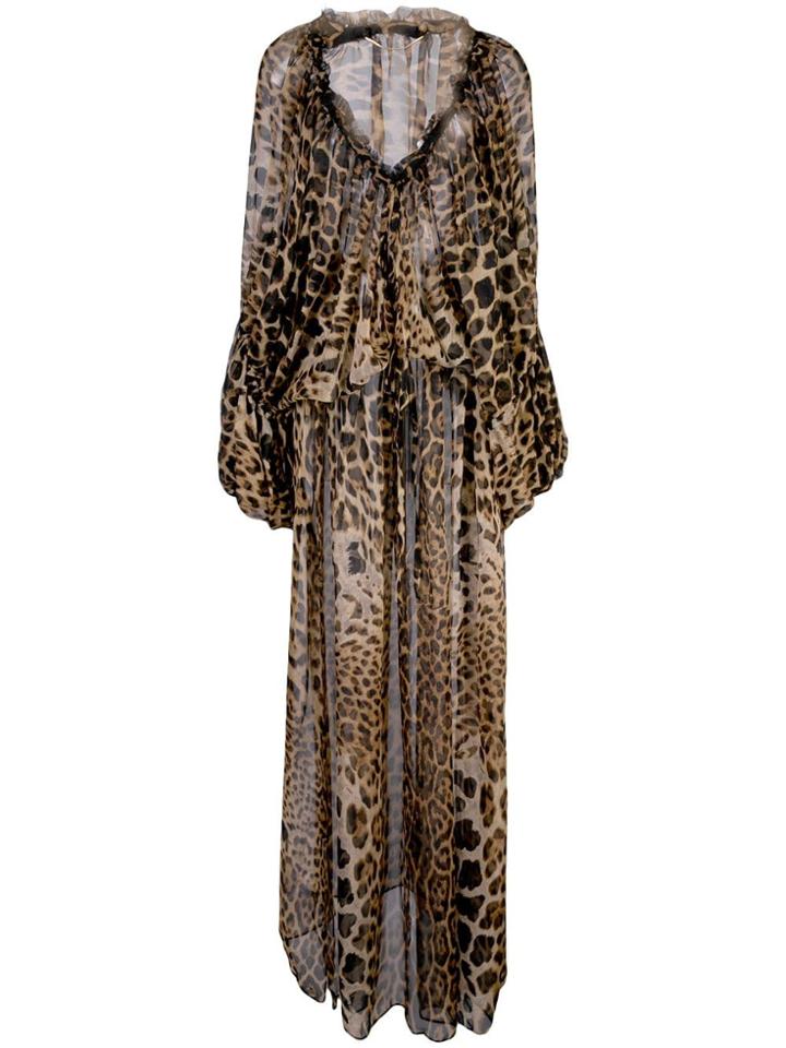 Saint Laurent Leopard Print Flared Dress - Brown