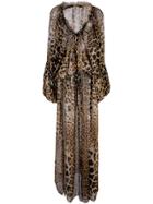 Saint Laurent Leopard Print Flared Dress - Brown