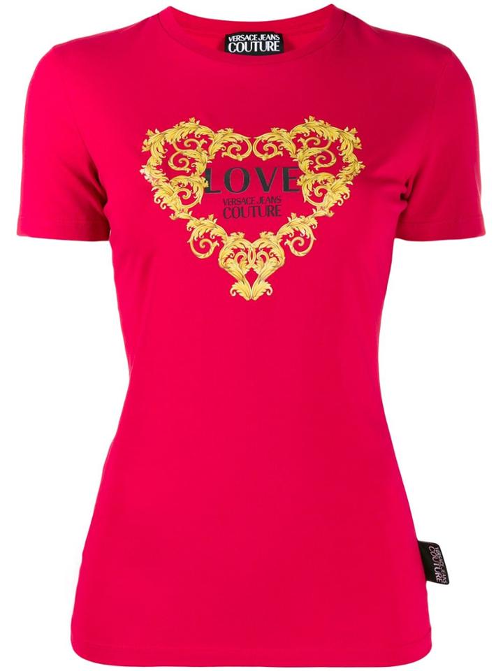 Versace Jeans Couture Baroque Heart Logo Printed T-shirt - Red