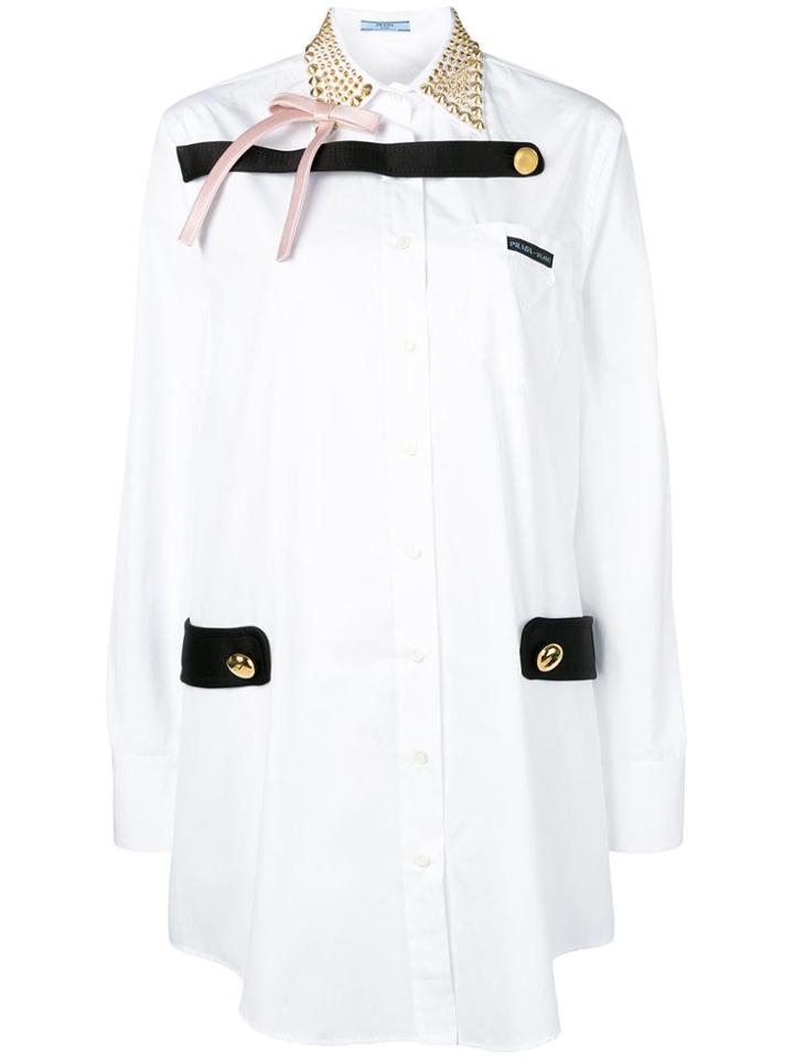 Prada Studded Collar Shirt Dress - White