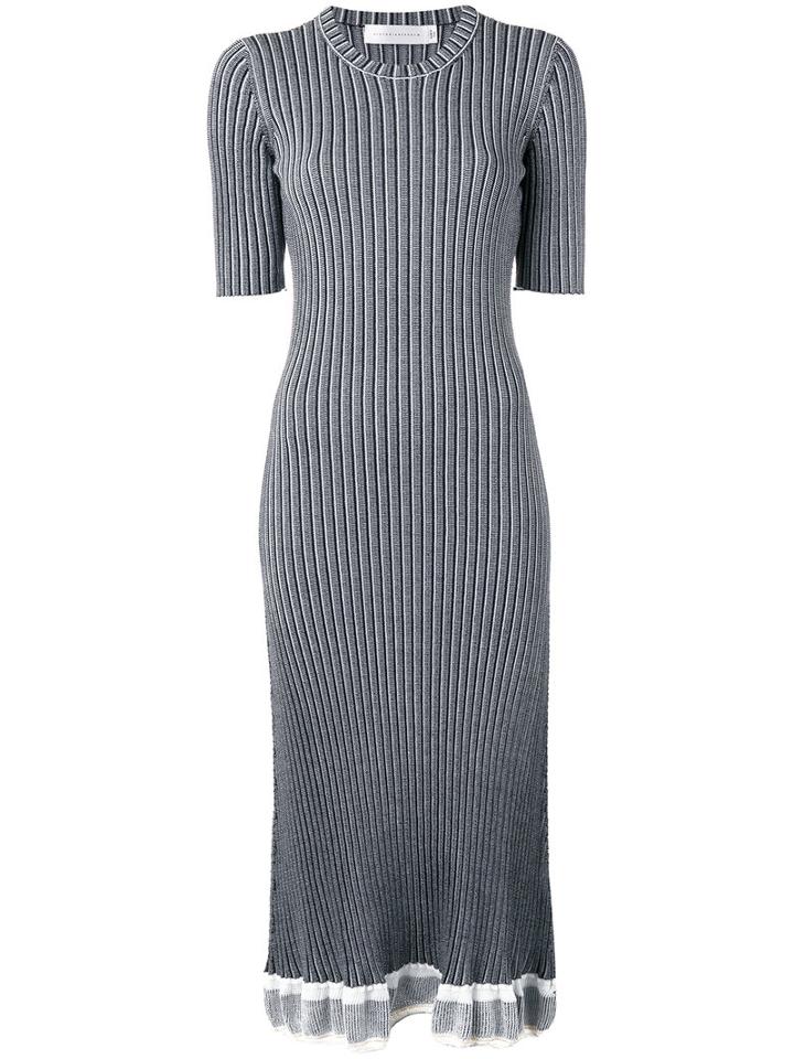 Victoria Beckham - Ribbed Detail Dress - Women - Cotton/ramie/polyamide/viscose - 4, Black, Cotton/ramie/polyamide/viscose