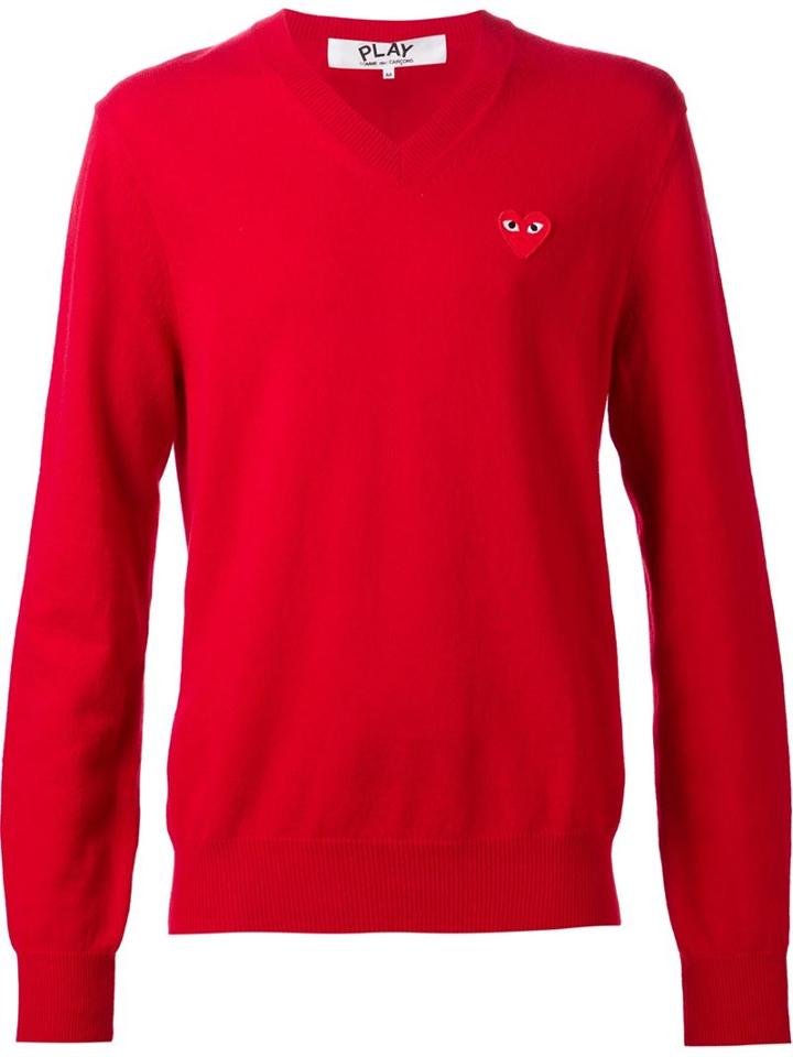 Comme Des Garçons Play Embroidered Heart Jumper, Men's, Size: Medium, Red, Wool