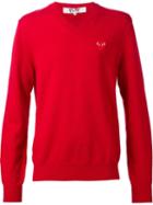 Comme Des Garçons Play Embroidered Heart Jumper, Men's, Size: Medium, Red, Wool
