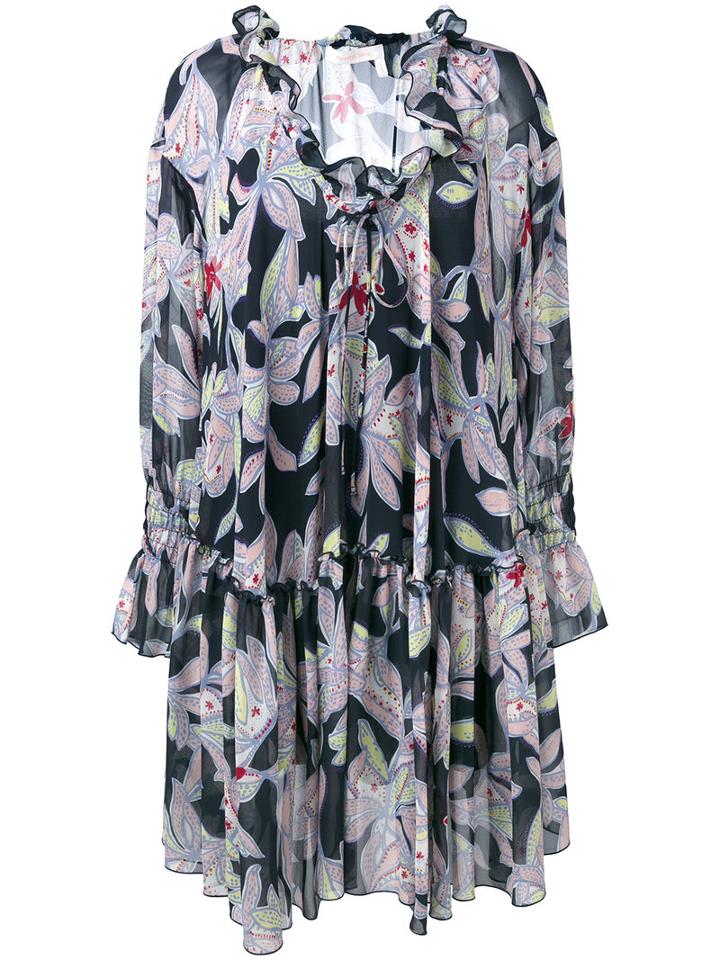 See By Chloé - Patterned Shift Dress - Women - Silk/cotton - 36, Blue, Silk/cotton
