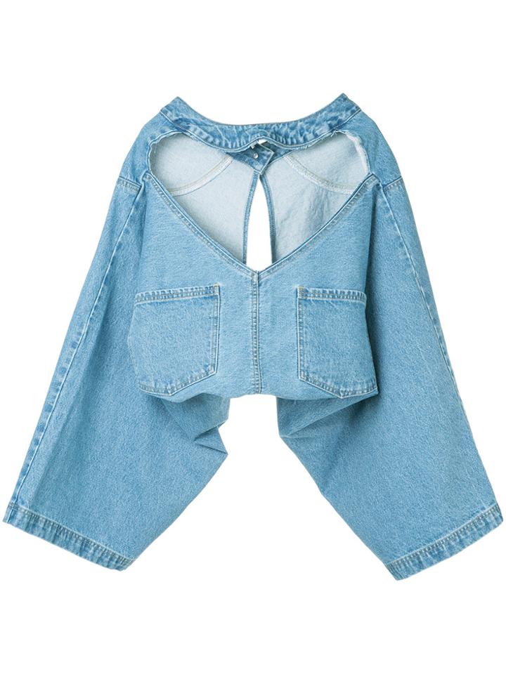 Pony Stone Cut Out Denim Top - Blue