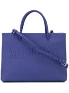 Moschino Embossed Logo Square Tote, Women's, Blue
