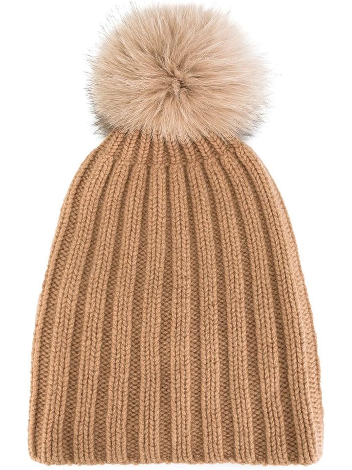 Danielapi Pompom Ribbed Beanie, Adult Unisex, Nude/neutrals, Cashmere